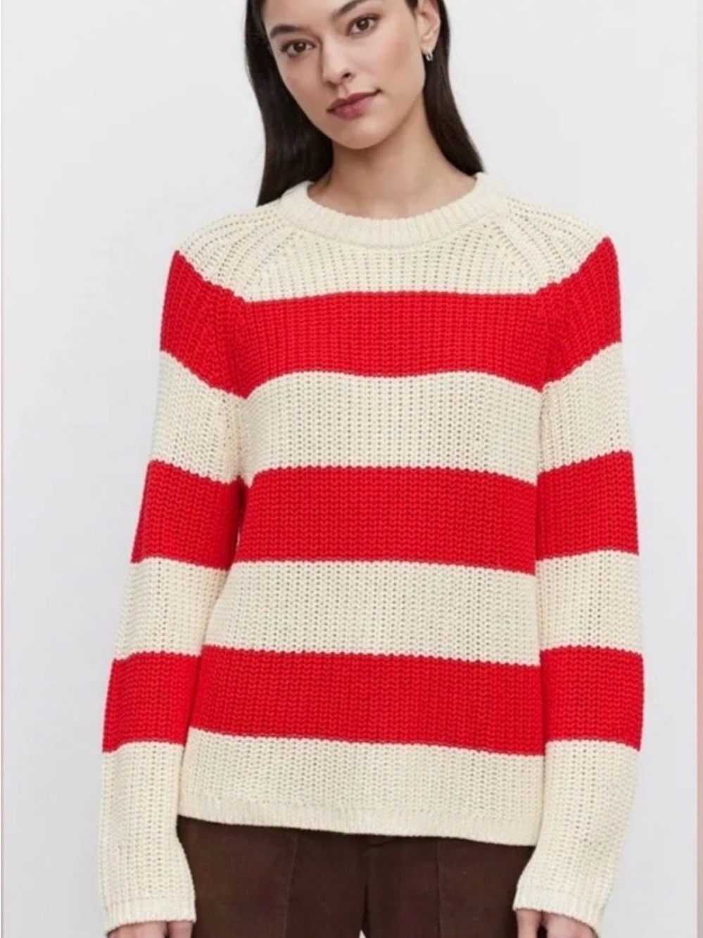 Velvet by Graham & Spencer size M red ivory stripes cozy sweater